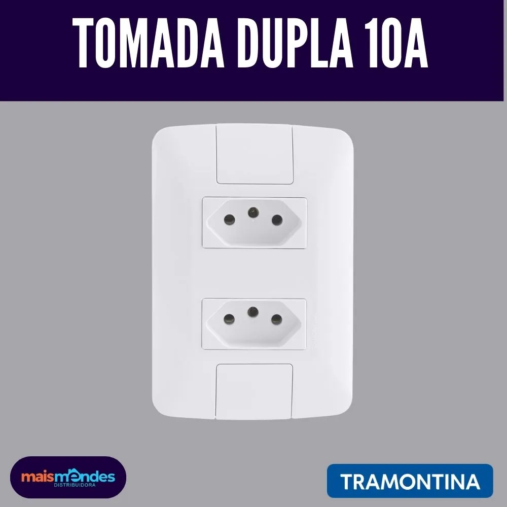 tomada-tramontina (12) Monte seu Kit Tramontina Aria 4x2 – Tomadas e Interruptores – Tomada Dupla 10A - Imagem 1
